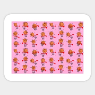 Basketball - Ball and Hoop Pattern on Pink Background Sticker